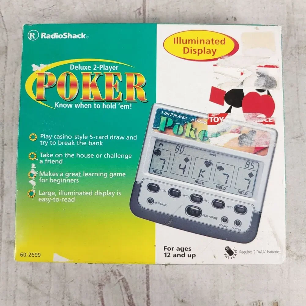 Vintage Radio Shack Deluxe 2 Player Handheld Poker Card Game Illuminated TESTED